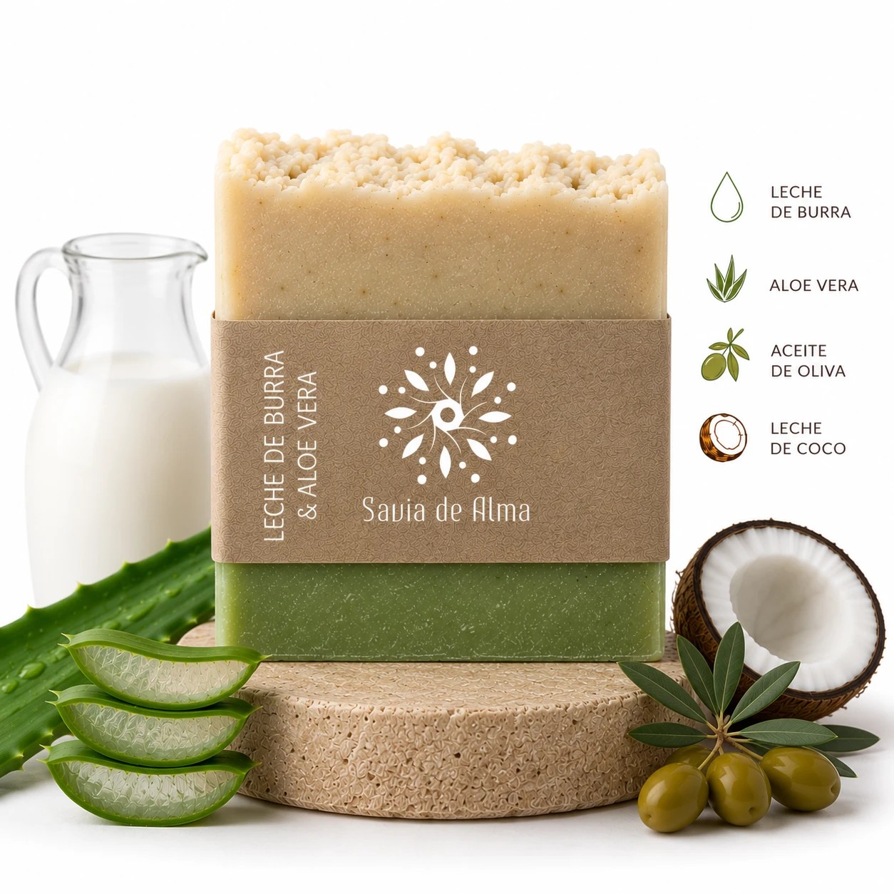 Jabón Artesanal de Leche de Burra y Aloe