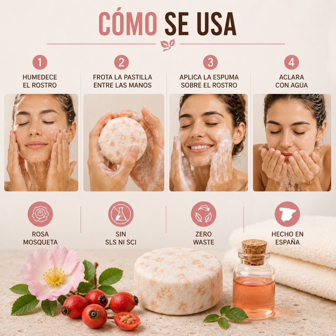 Limpiador Facial Sólido Rosa Mosqueta